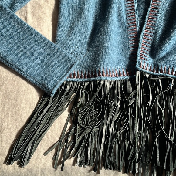 Zadig & Voltaire Marla Cashmere/ Leather Fringe Cardigan Boho Rock Sz M - Picture 4 of 8